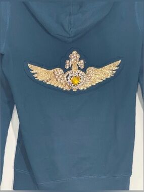 Twisted Heart Y2K Angel Wing Zip Hoodie Green Gold Rhinestone Sz OS